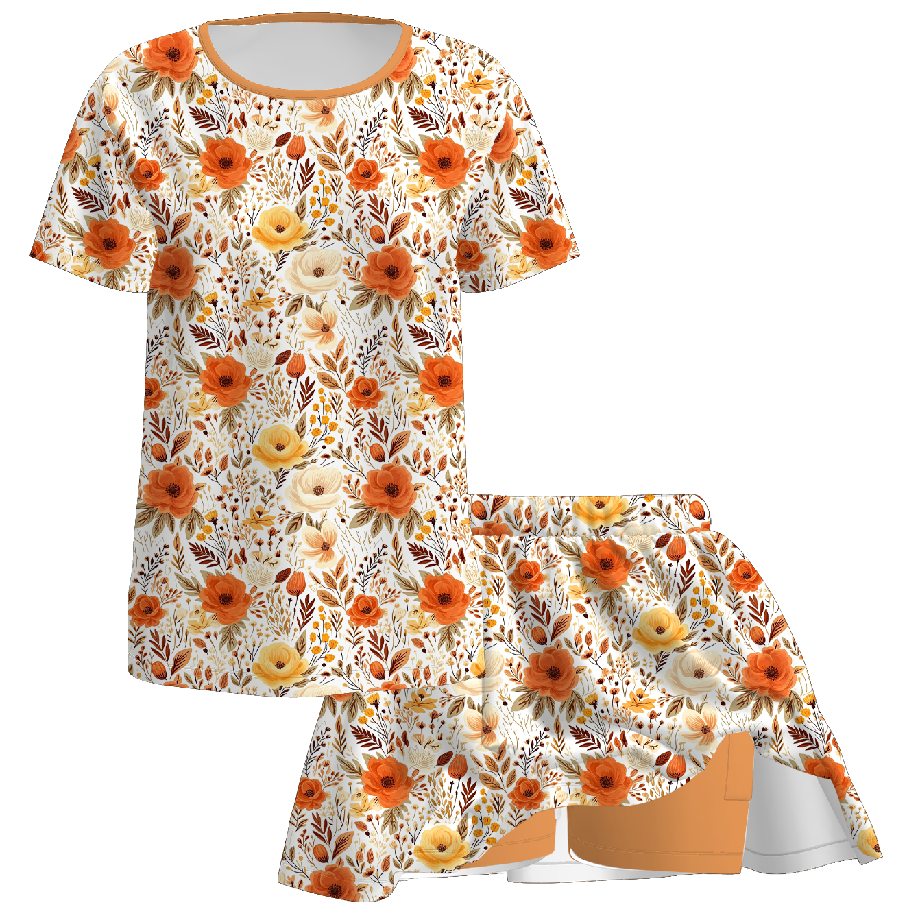 (Pre Order)Family Fall Floral Print Skort Set&Romper