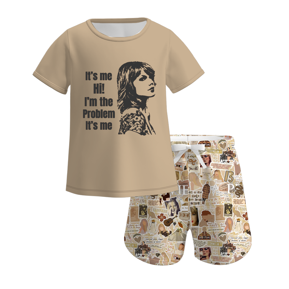 (Pre Order)Mommy and Me Summer TS Print Pajamas Short Set
