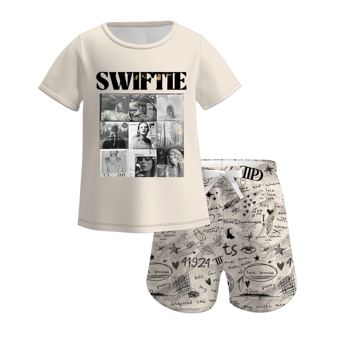 (Pre Order)Mommy and Me Summer TS Print Pajamas Short Set