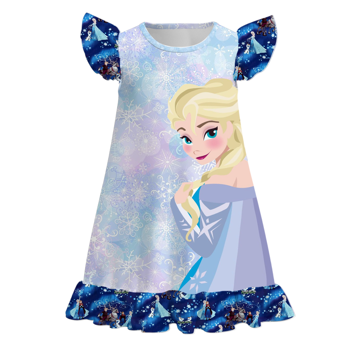 (Pre Order)Girls Summer Cartoon Ruffled Pajamas Dress