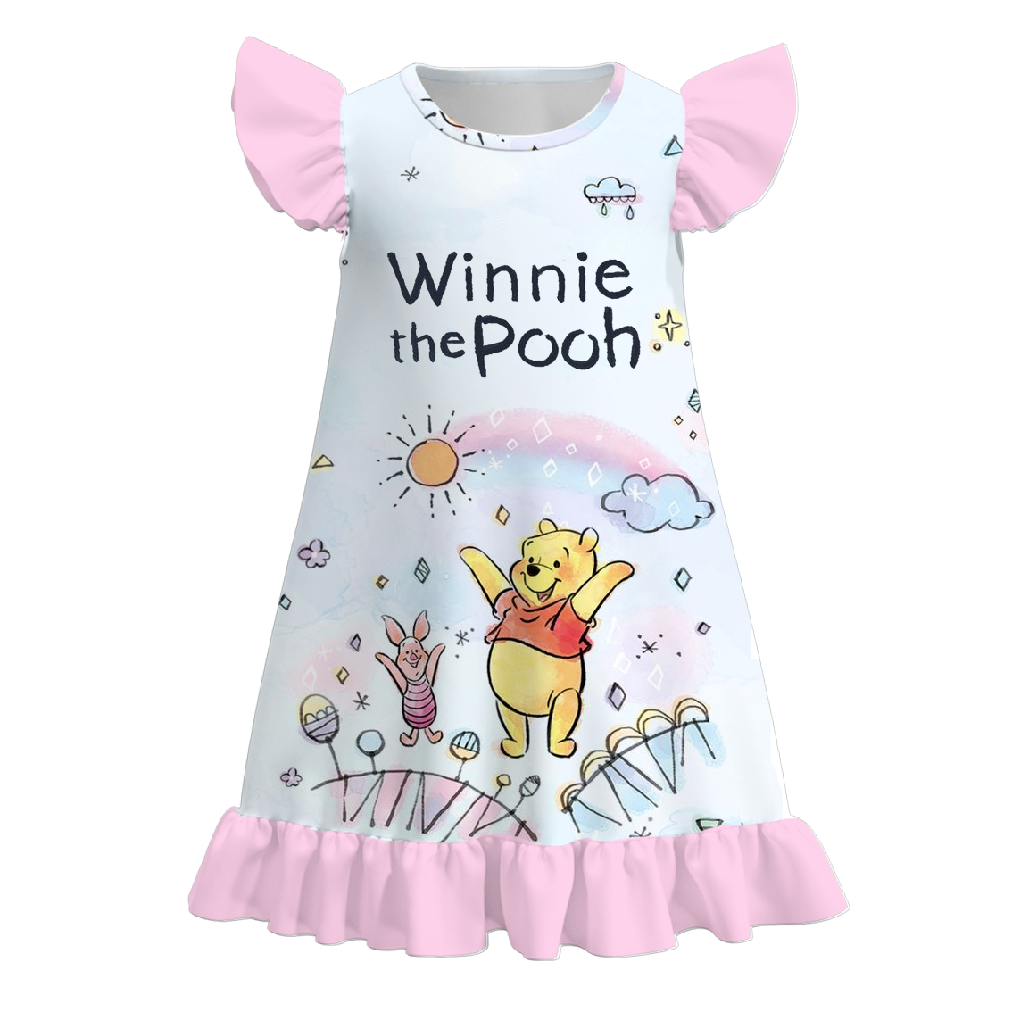 (Pre Order)Girls Summer Cartoon Ruffled Pajamas Dress