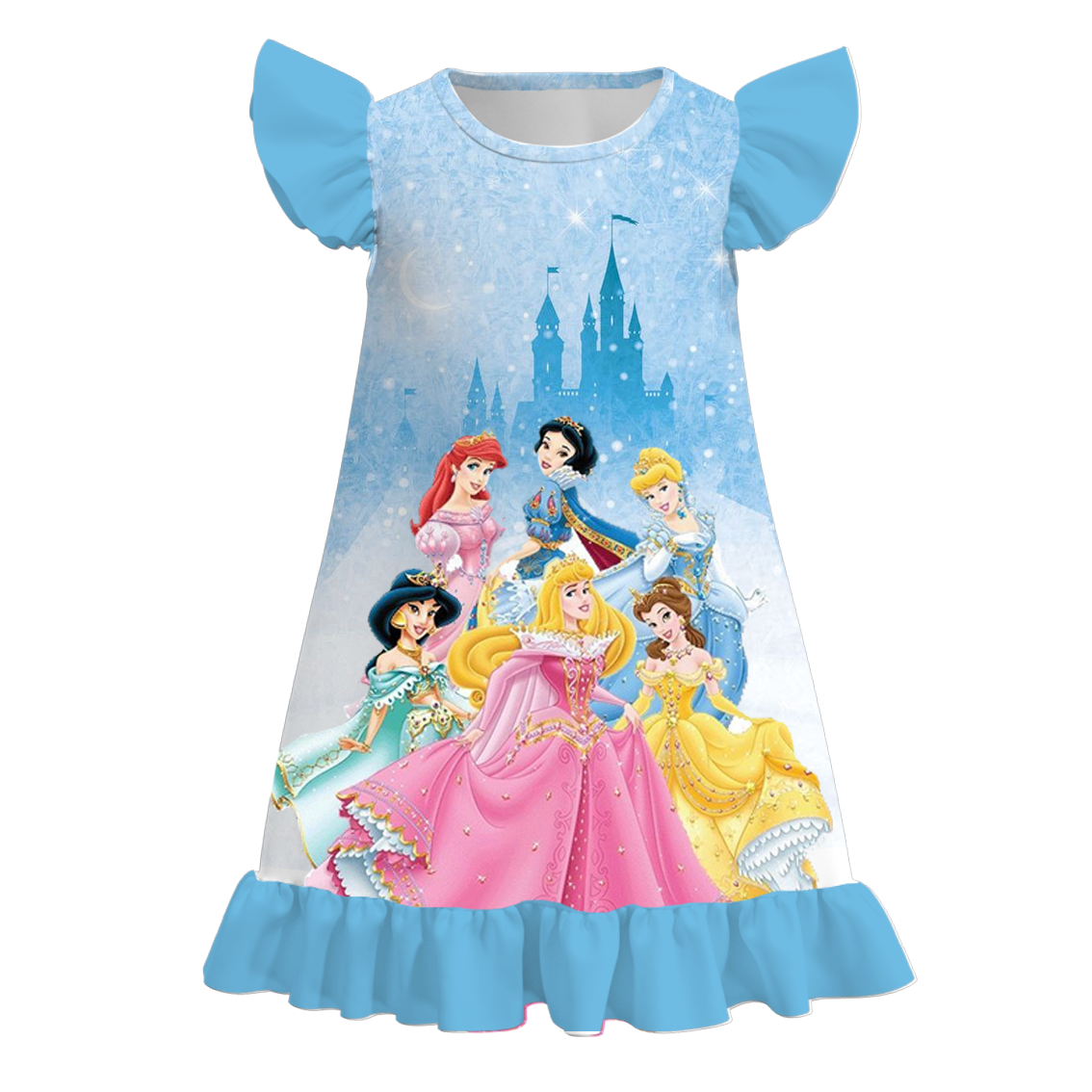 (Pre Order)Girls Summer Cartoon Ruffled Pajamas Dress