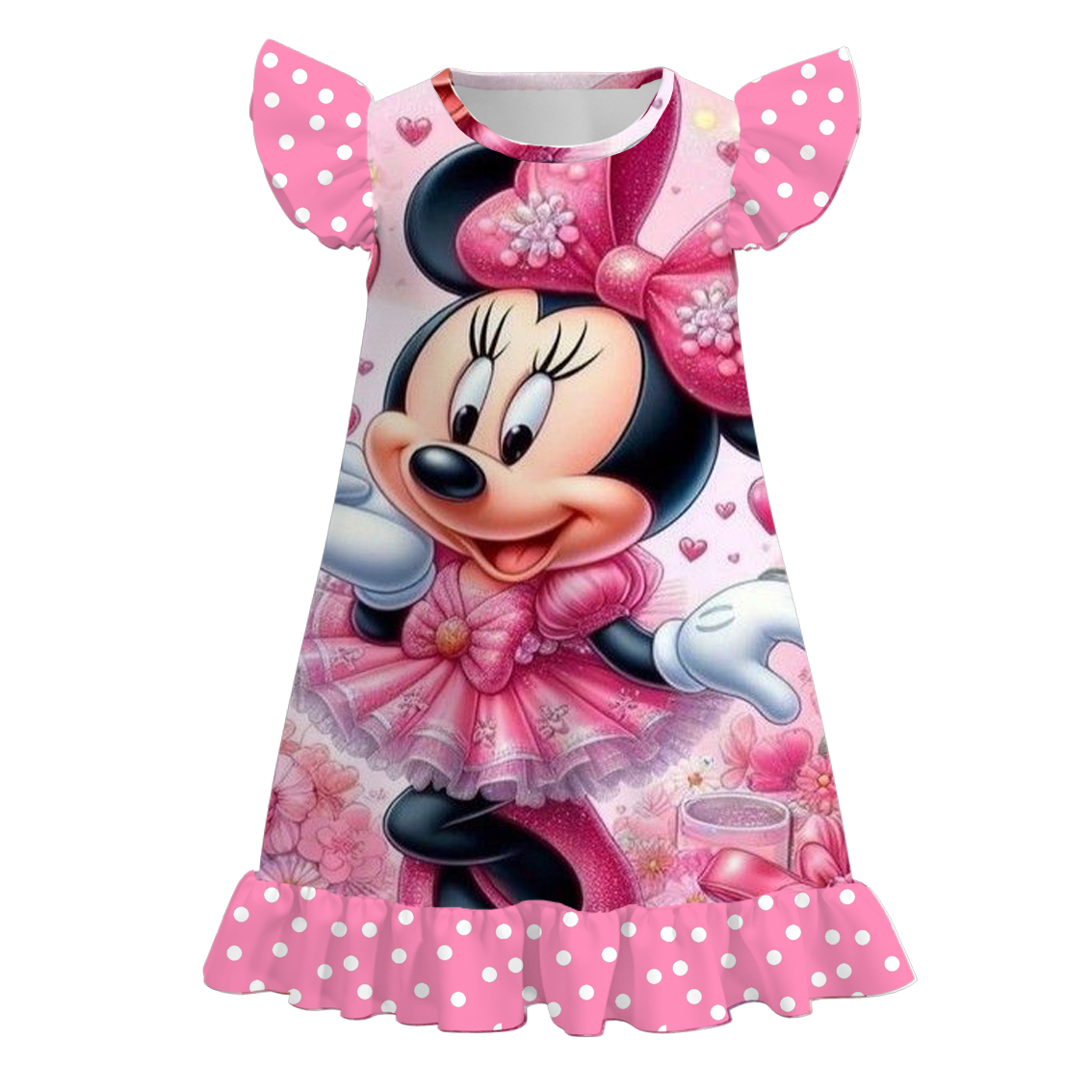 (Pre Order)Girls Summer Cartoon Ruffled Pajamas Dress