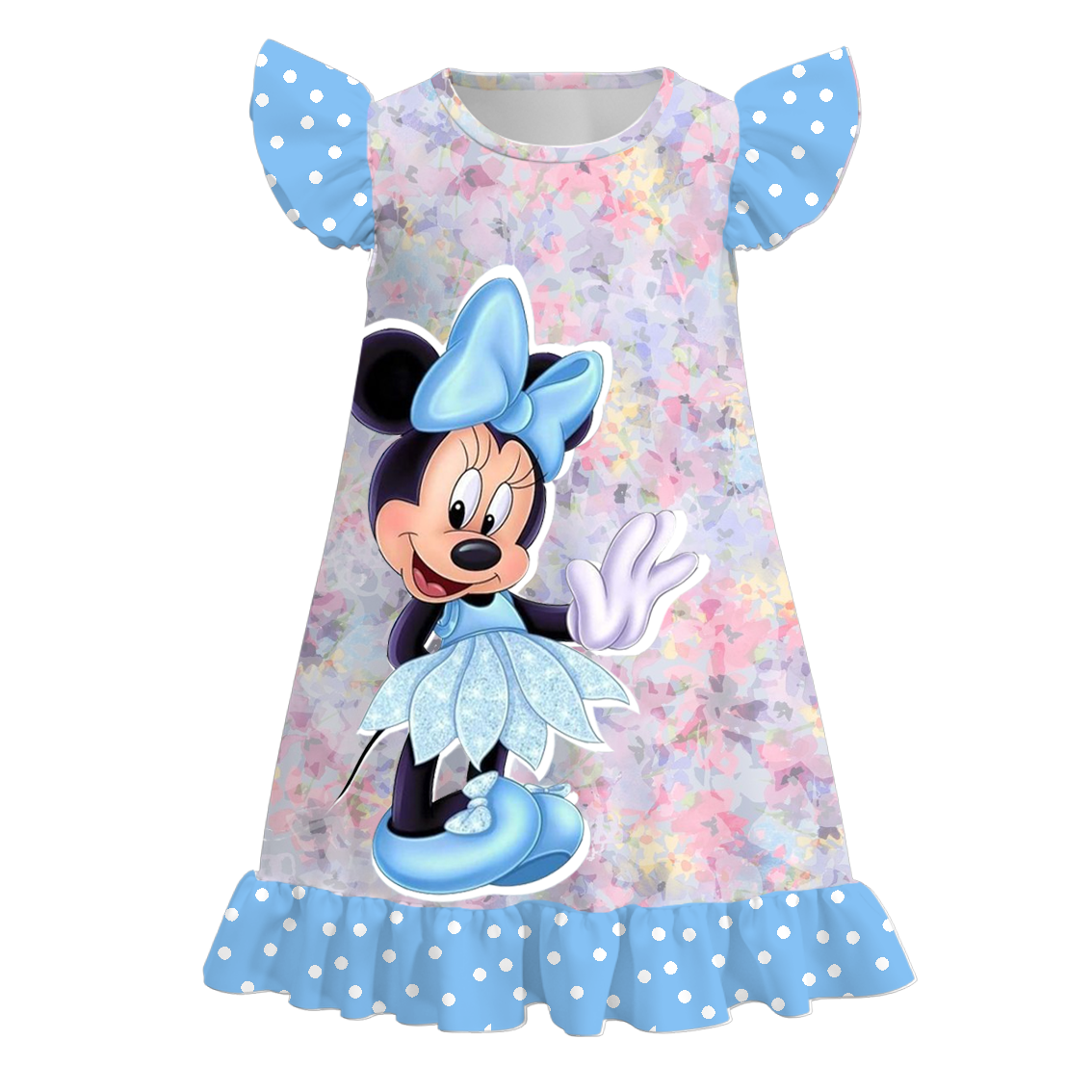 (Pre Order)Girls Summer Cartoon Ruffled Pajamas Dress