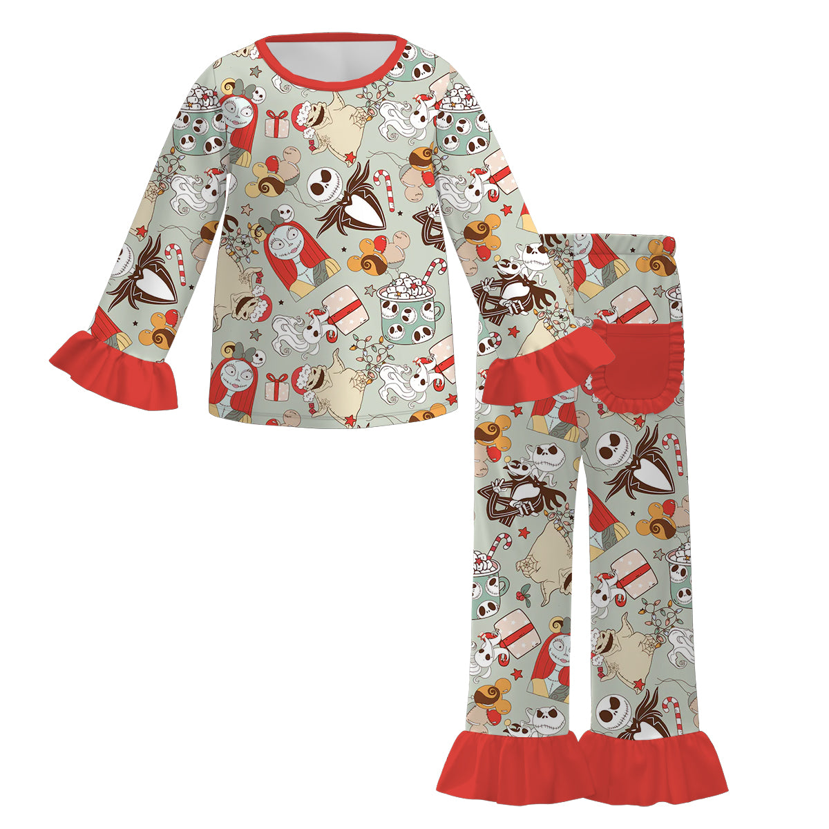 (Pre Order)Girls Christmas Cartoon Print Pajamas