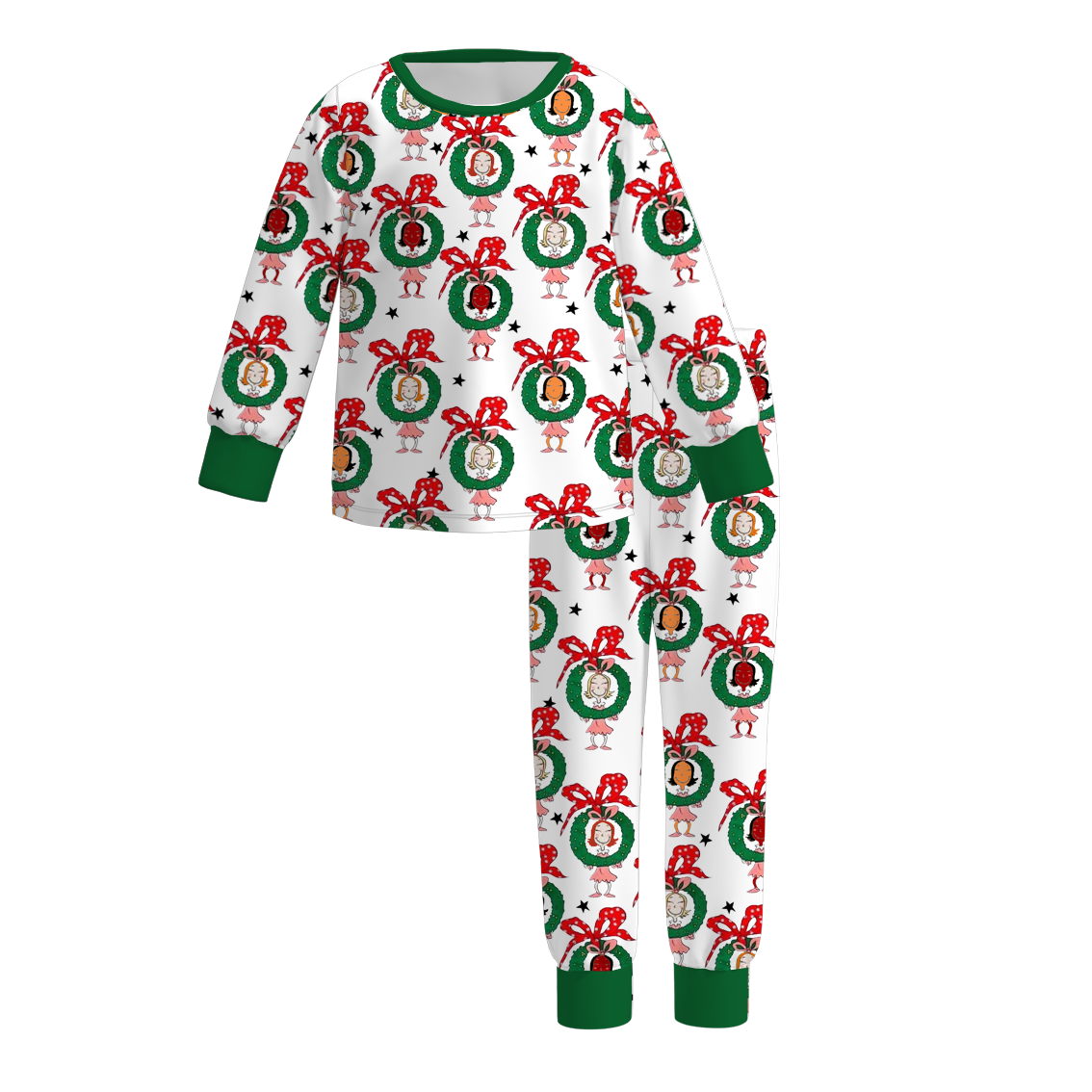 (Pre Order)Girls Christmas Cute Cartoon Print Pajamas
