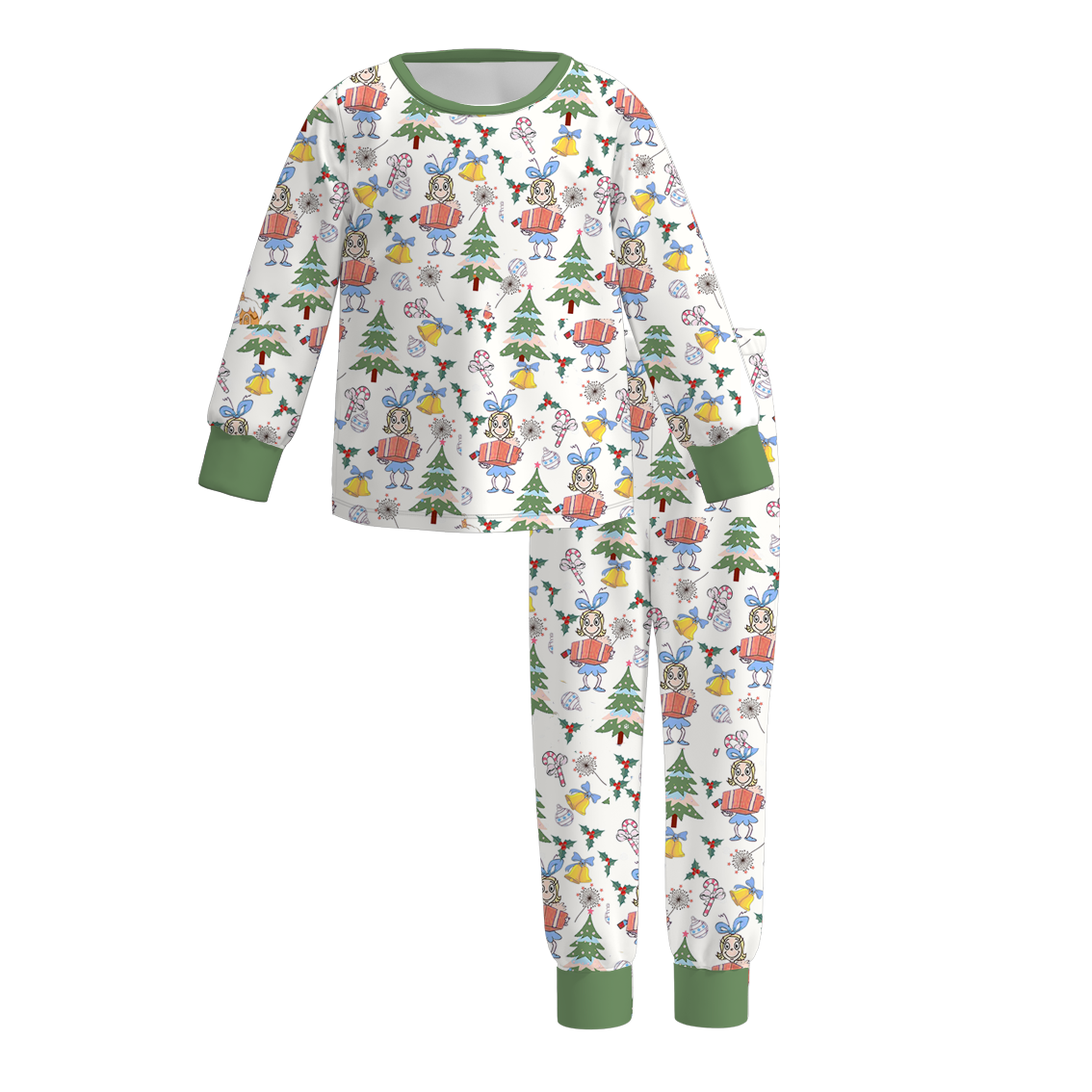 (Pre Order)Girls Christmas Cute Cartoon Print Pajamas