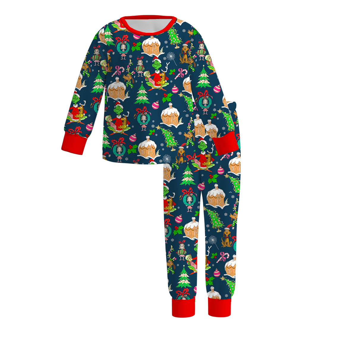 (Pre Order)Girls Christmas Cute Cartoon Print Pajamas