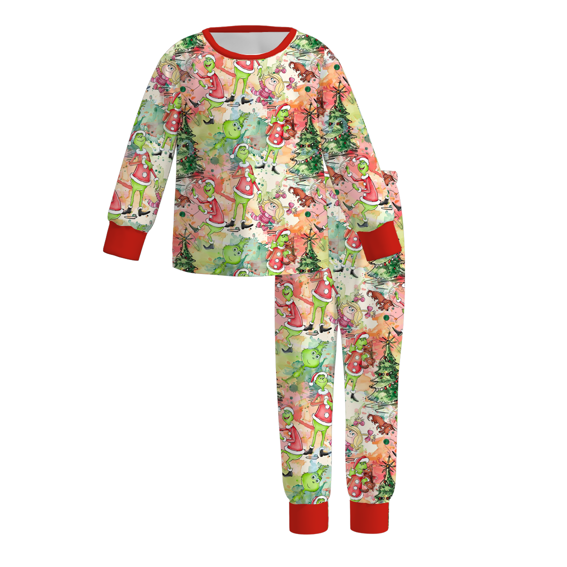 (Pre Order)Girls Christmas Cute Cartoon Print Pajamas