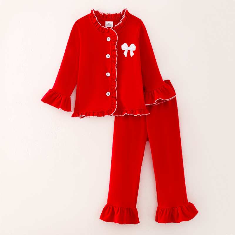 (Pre Order)Girls Christmas Embroidery Cotton Pajamas