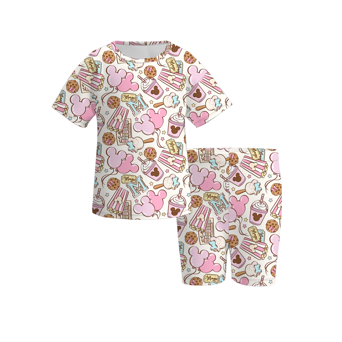 (Pre Order)Girls Cartoon Print Cycling Trouser Set