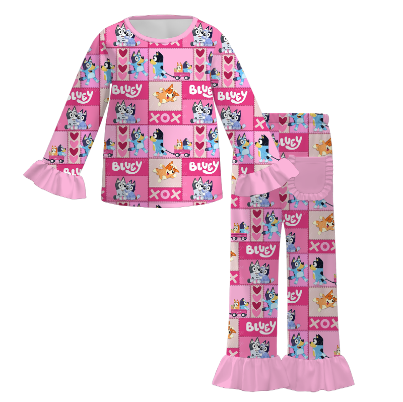 (Pre Order)Girls Valentine's Day Cartoon Print Pajamas