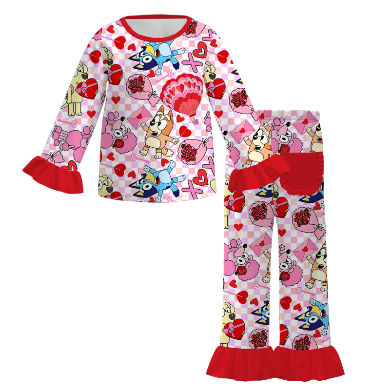(Pre Order)Girls Valentine's Day Cartoon Print Pajamas