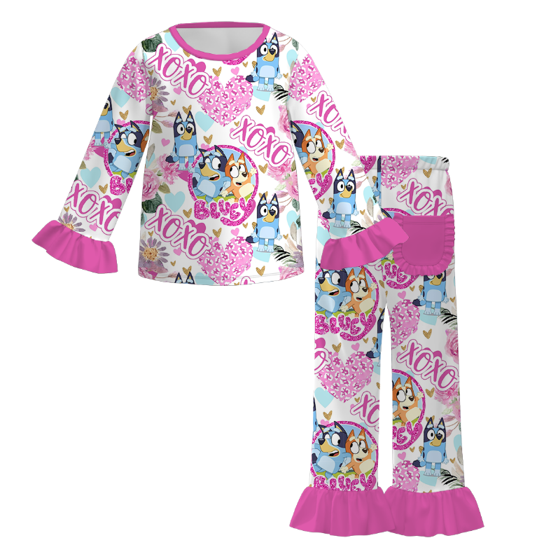 (Pre Order)Girls Valentine's Day Cartoon Print Pajamas