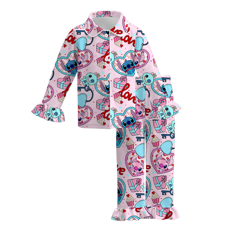(Pre Order)Girls Valentine's Day Cartoon Print Pajamas