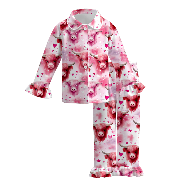 (Pre Order)Girls Valentine's Day Cartoon Print Pajamas