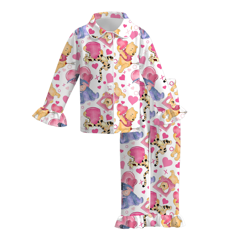 (Pre Order)Girls Valentine's Day Cartoon Print Pajamas