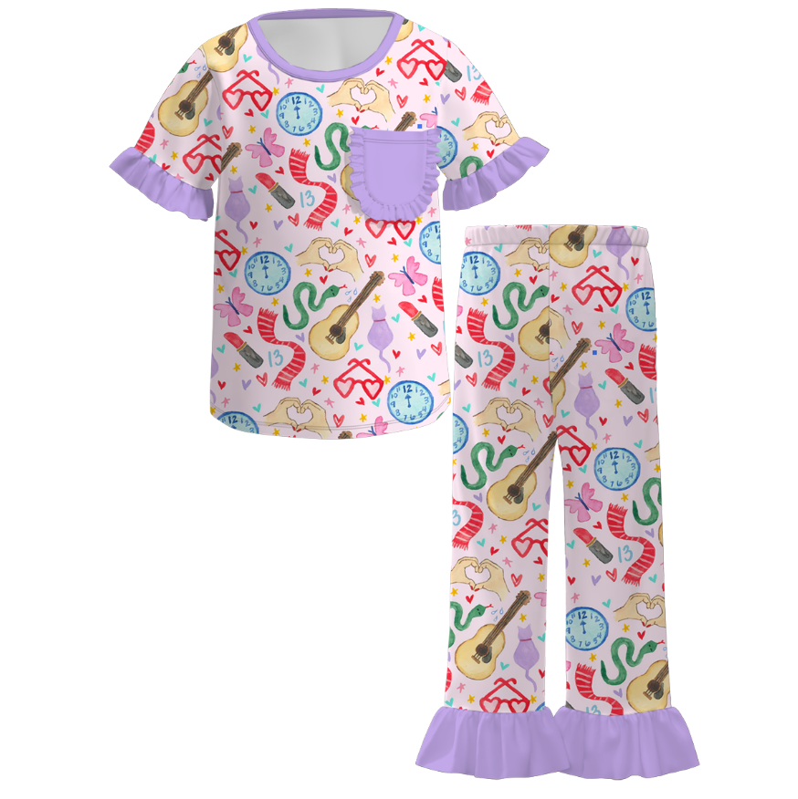 (Pre Order)Girls Spring and Summer TS Print Pajamas
