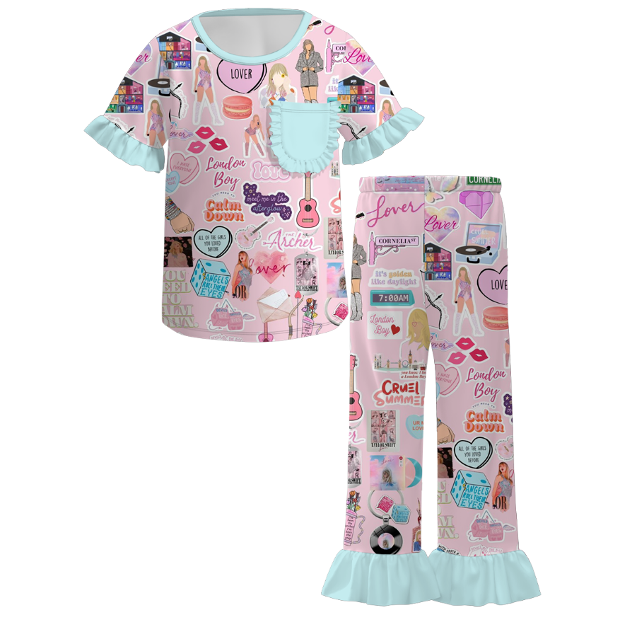 (Pre Order)Girls Spring and Summer TS Print Pajamas