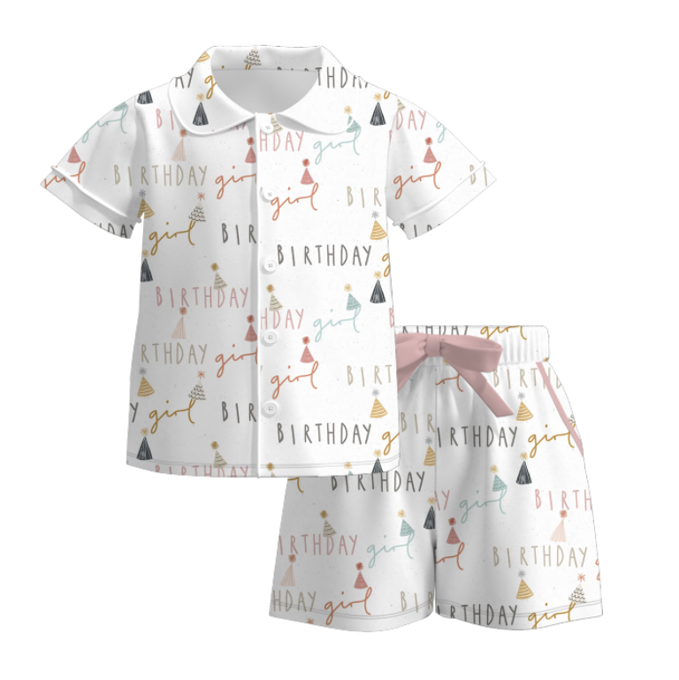 (Pre Order)Girls Spring and Summer Birthday Print Pajamas