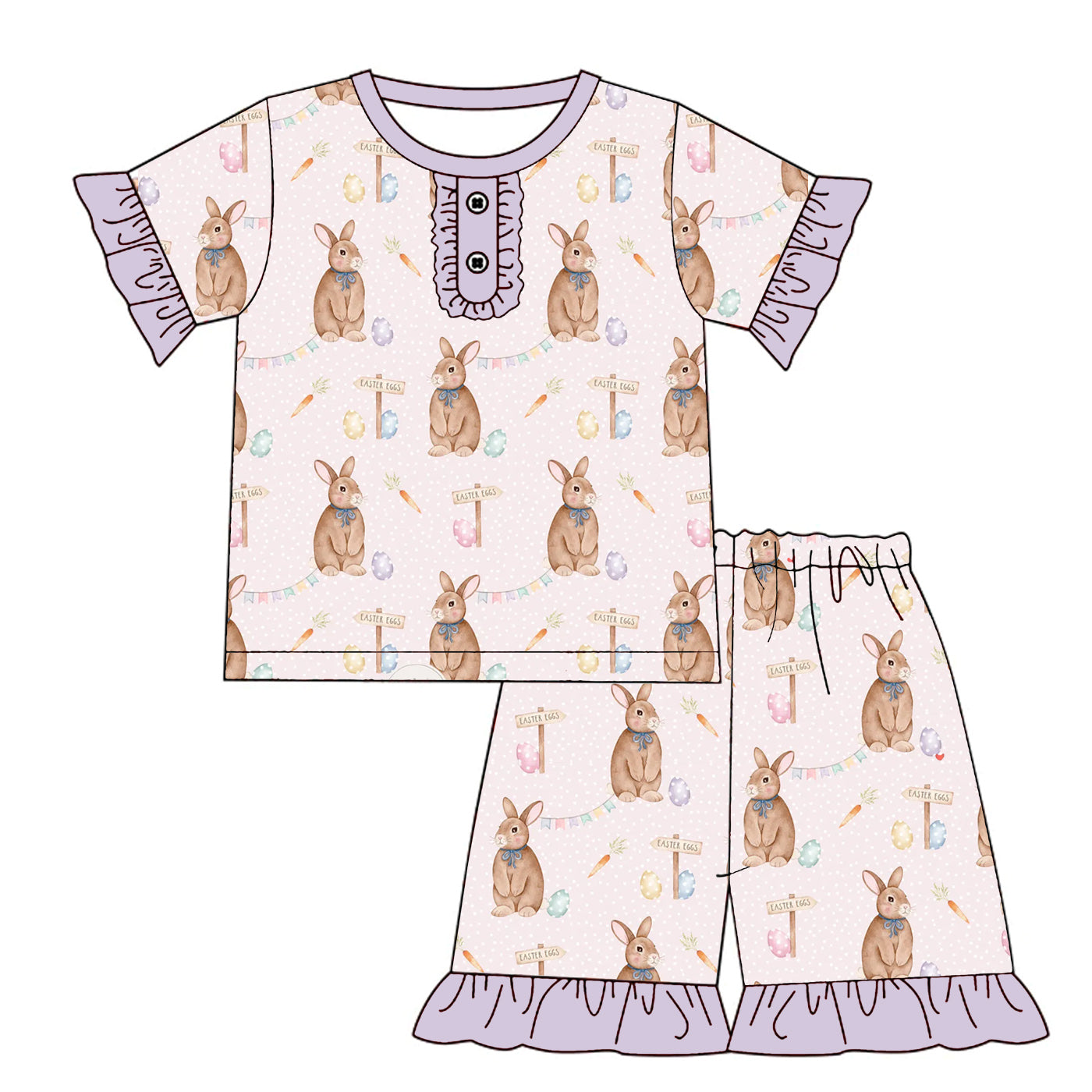 (Pre Order)Girls Easter Bunny Print Pajamas