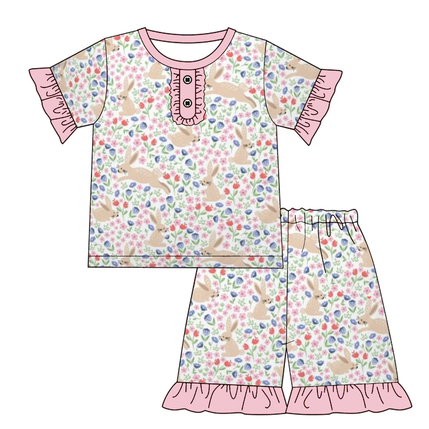 (Pre Order)Girls Easter Bunny Print Pajamas