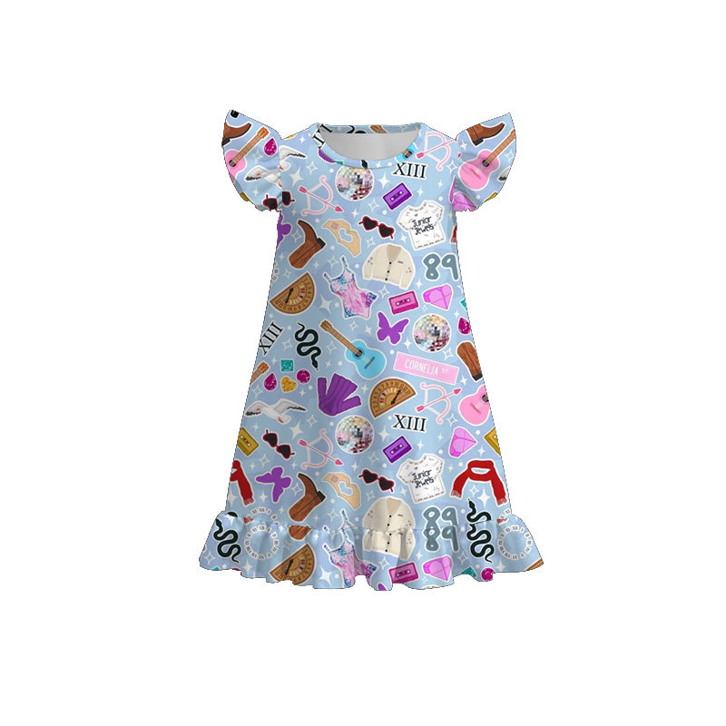 (Pre Order)Girls Spring and Summer TS,Cartoon&Princess Print Pajamas Dress