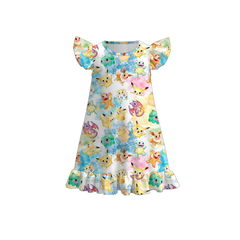 (Pre Order)Girls Spring and Summer TS,Cartoon&Princess Print Pajamas Dress