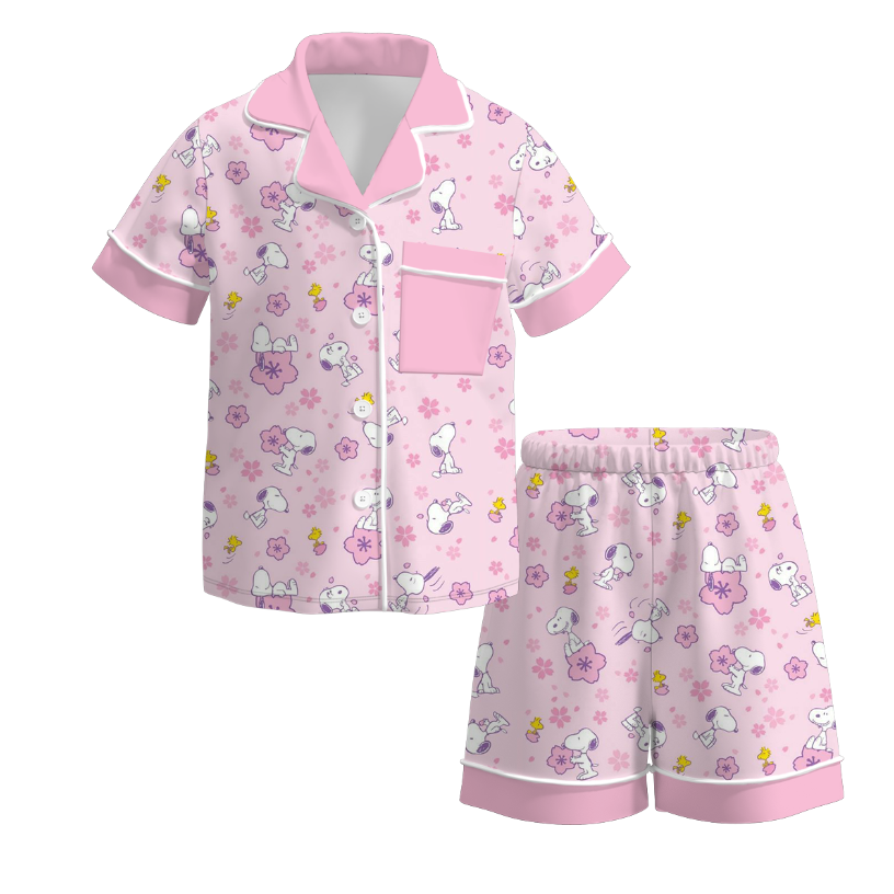 (Pre Order)Girls Summer Cartoon Print Dress&Pajamas