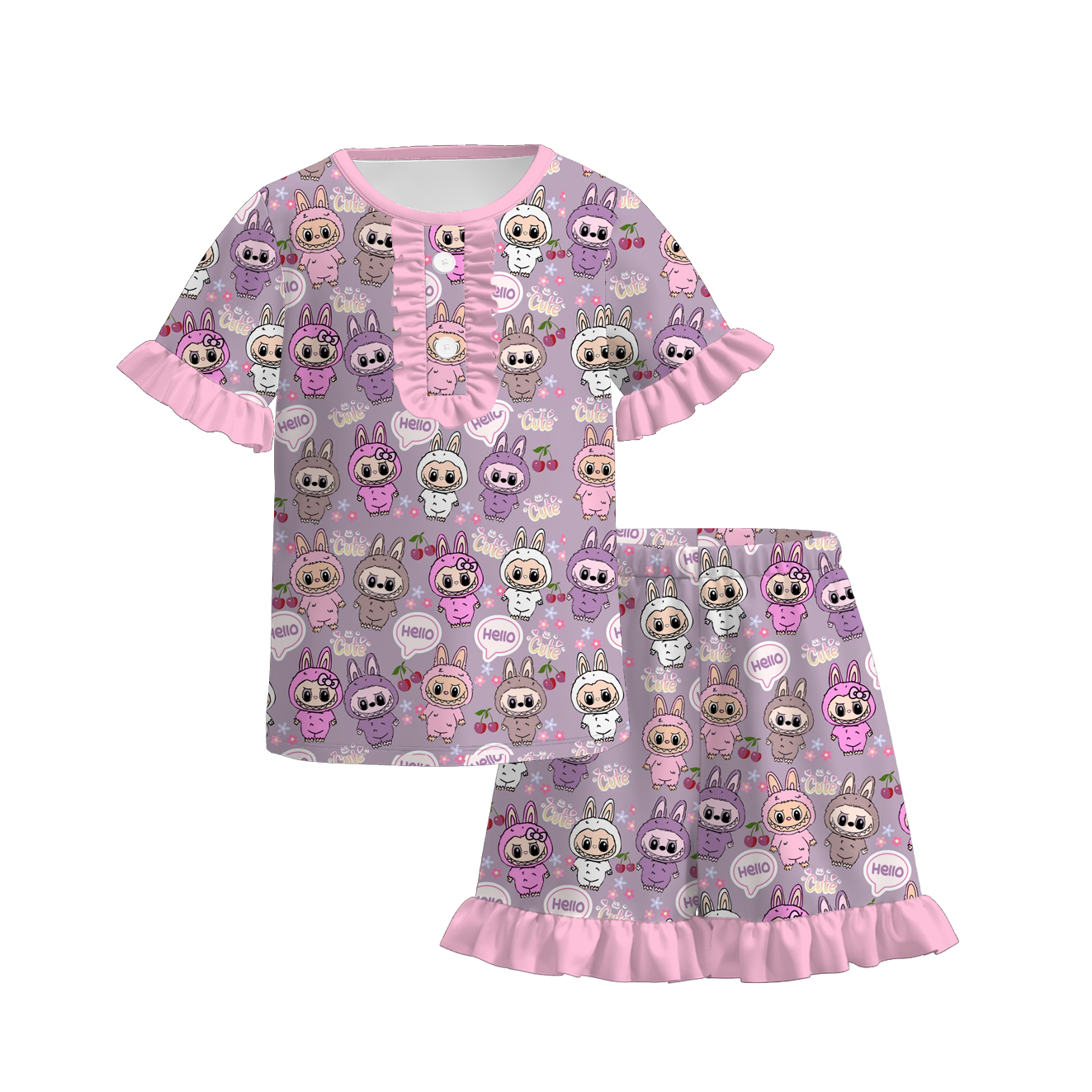 (Pre Order)Girls Summer Cartoon Print Outfit Set&Pajamas