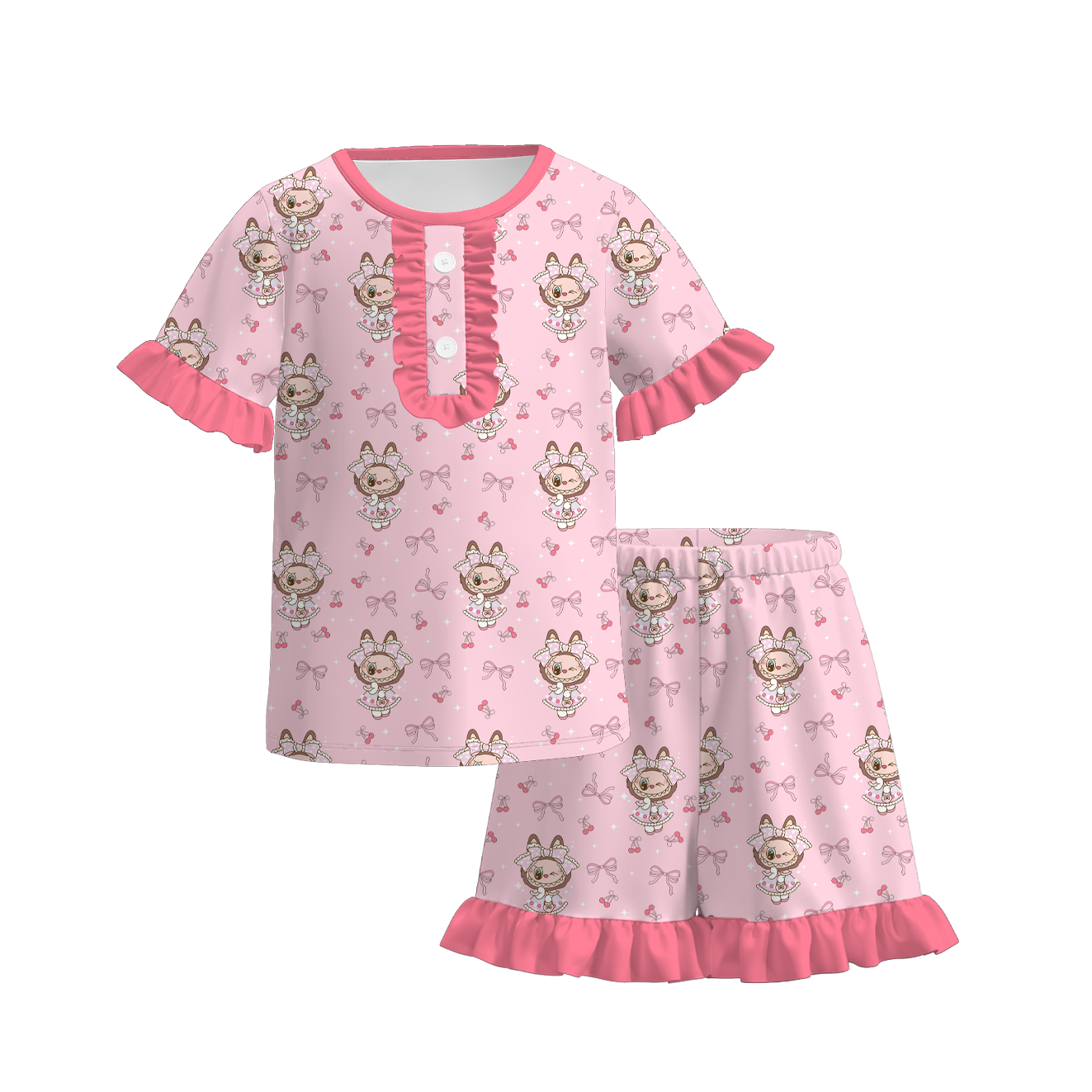 (Pre Order)Girls Summer Cartoon Print Outfit Set&Pajamas