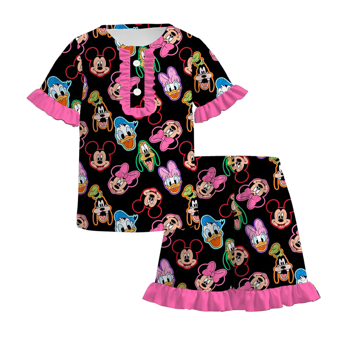(Pre Order)Girls Summer Cartoon Print Dress&Pajamas