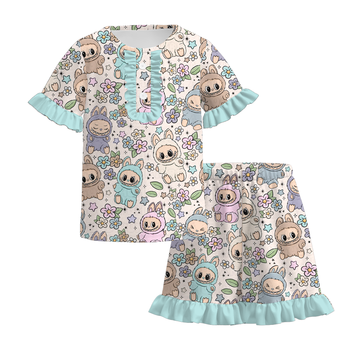 (Pre Order)Girls Summer Cartoon Print Pajamas