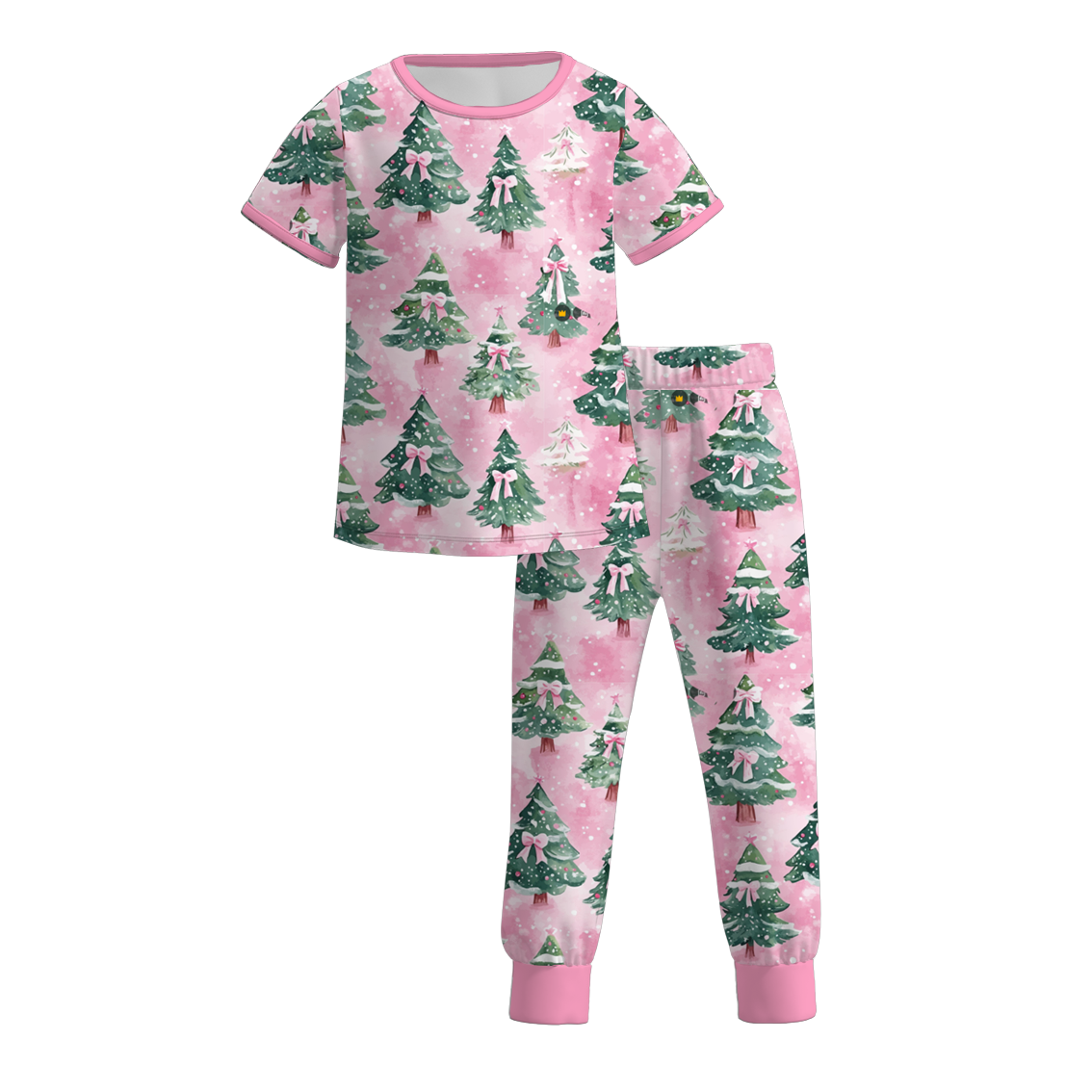 (Pre Order)Girls Christmas Tree Print Pajamas&Jumpsuit