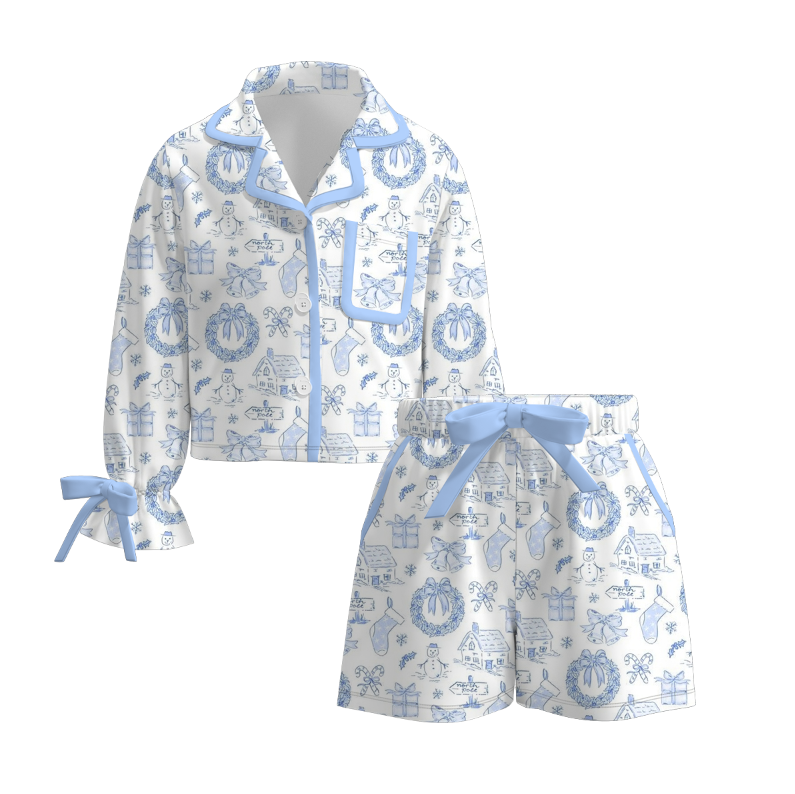 (Pre Order)Sisters Christmas Let It Snow Embroidery Smocked Dress,Pajamas&Romper