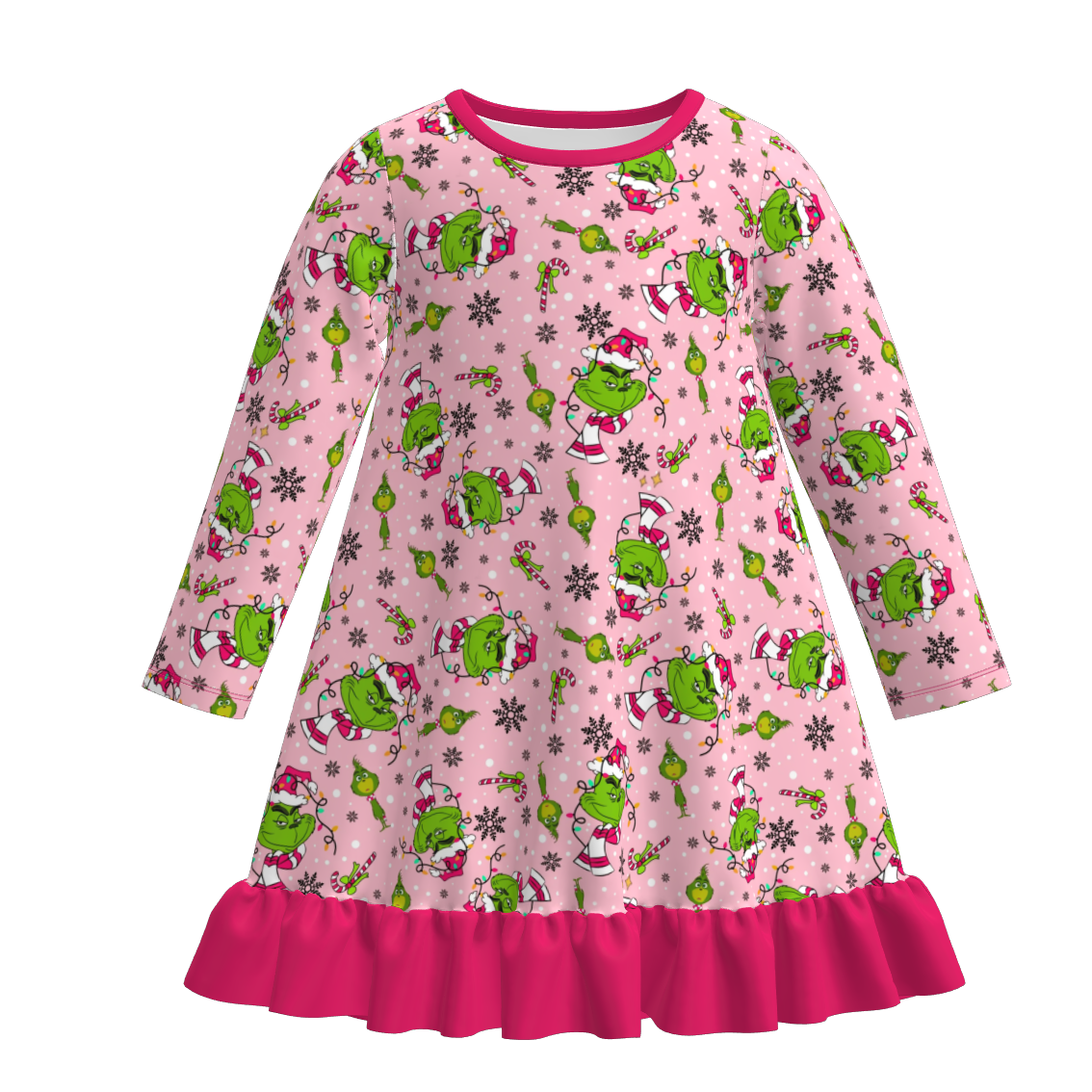 (Pre Order)Sisters Christmas Cartoon Print Dress,Pajamas&Romper