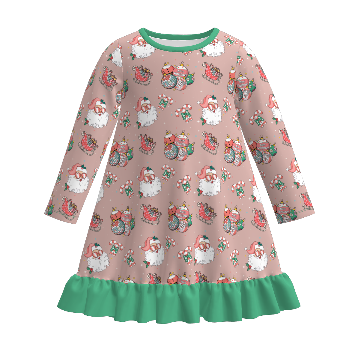 (Pre Order)Sisters Christmas Santa Claus Print Dress,Pajamas&Romper