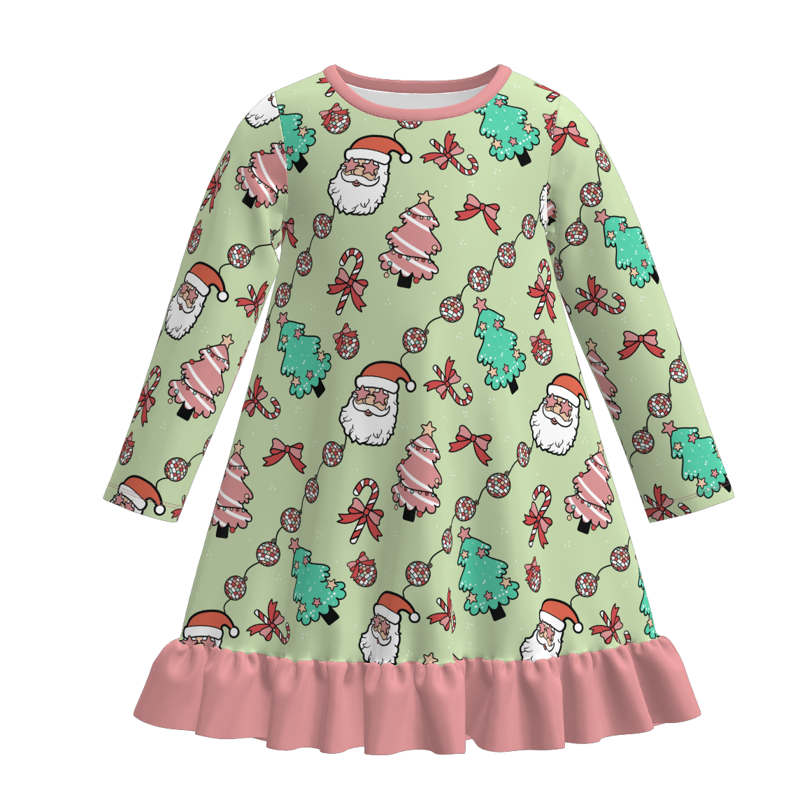 (Pre Order)Sisters Christmas Santa Claus Print Dress,Pajamas&Romper