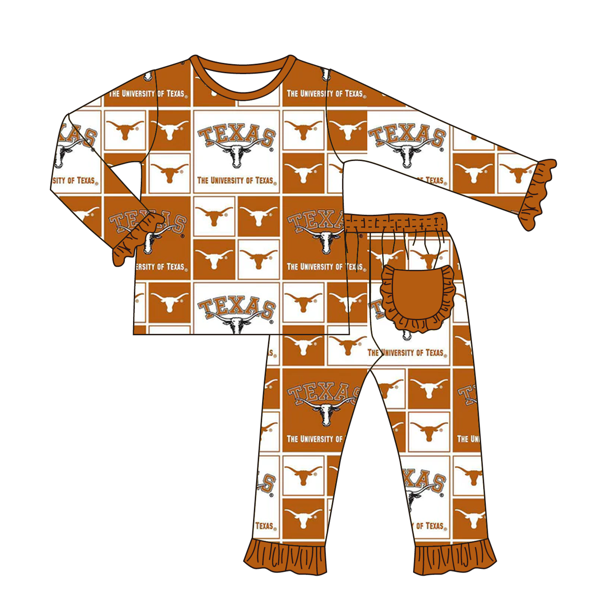 (Pre Order)Family Football Texas Print Pajamas&Romper