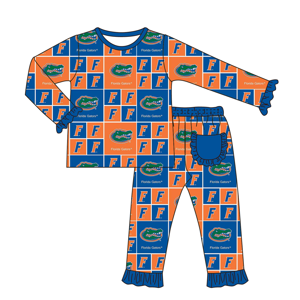 (Pre Order)Family Football Florida Print Pajamas&Romper