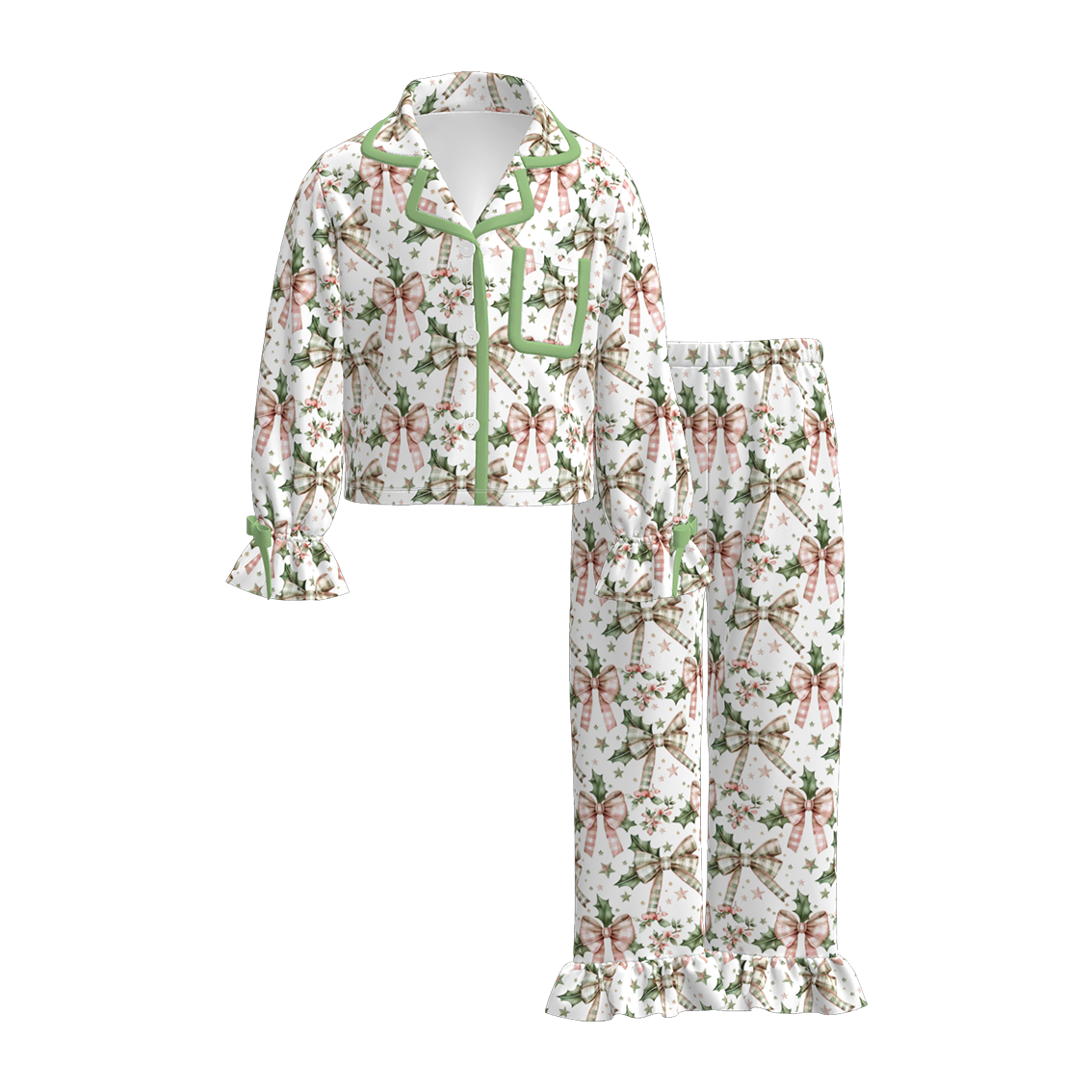 (Pre Order)Family Christmas Bow Print Pajamas&Romper