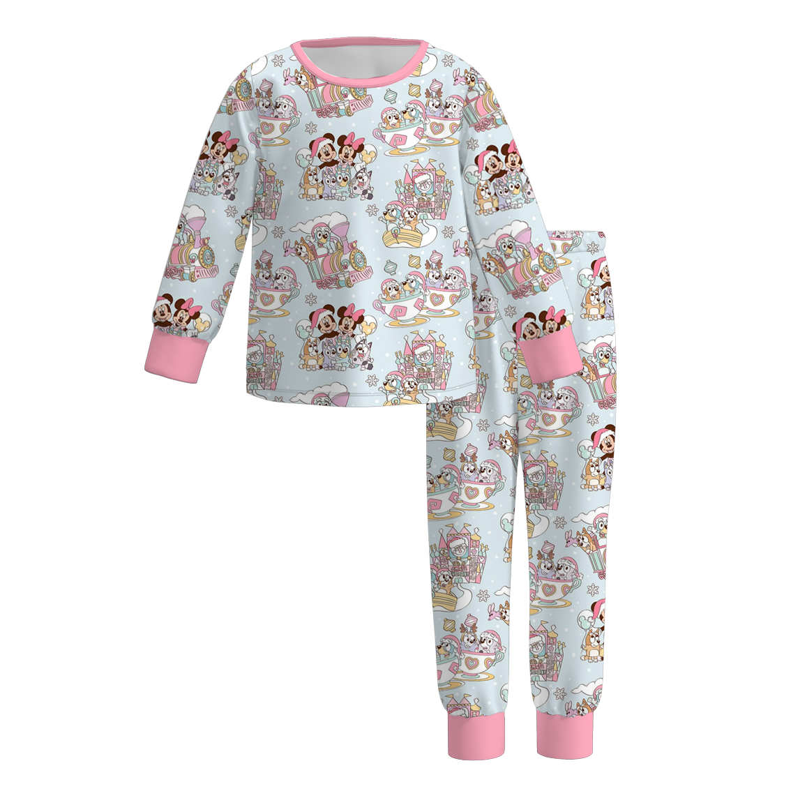 (Pre Order)Sisters Christmas Cartoon Print Dress,Pajamas&Pants