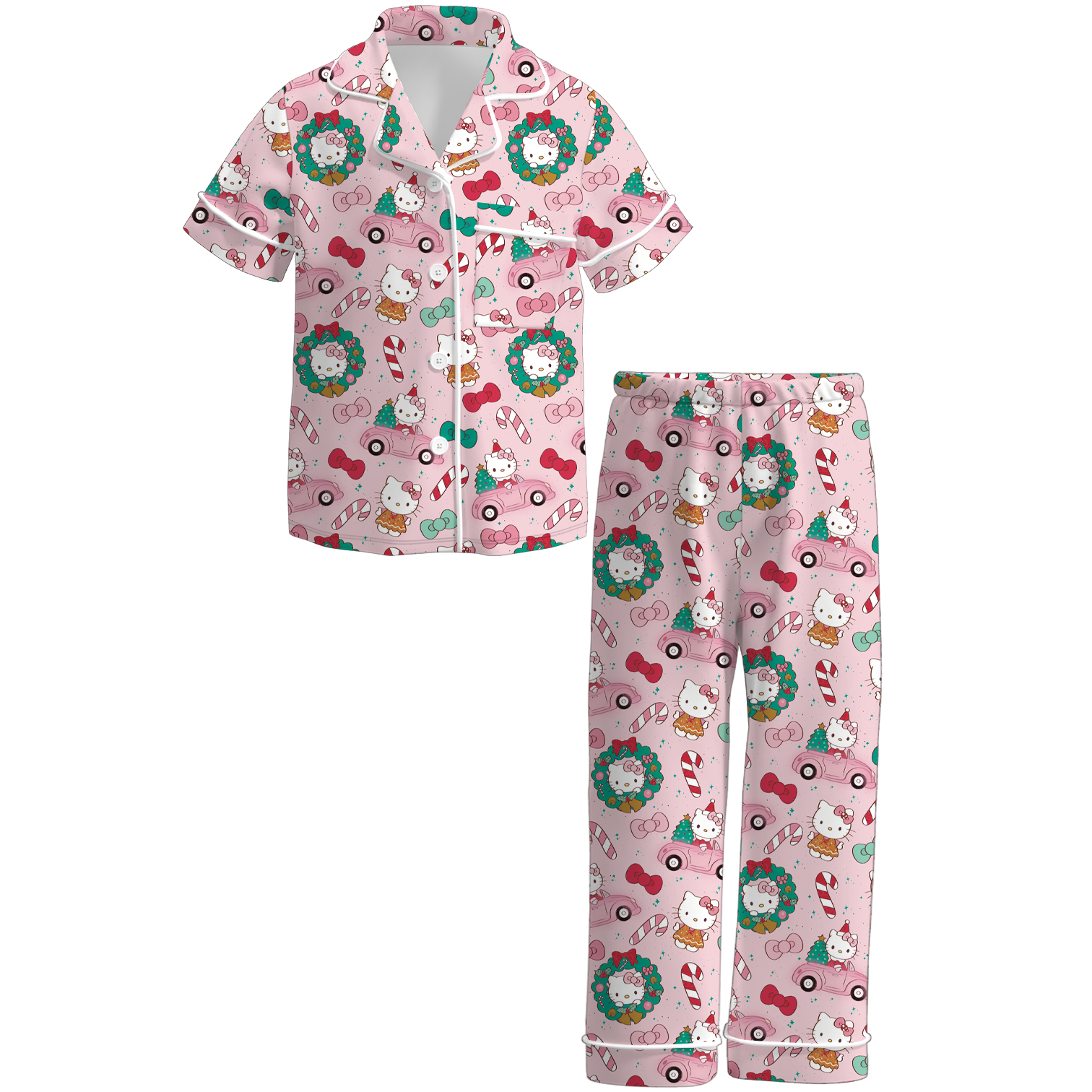 (Pre Order)Girls Christmas Cartoon Print Pajamas&Hoodie