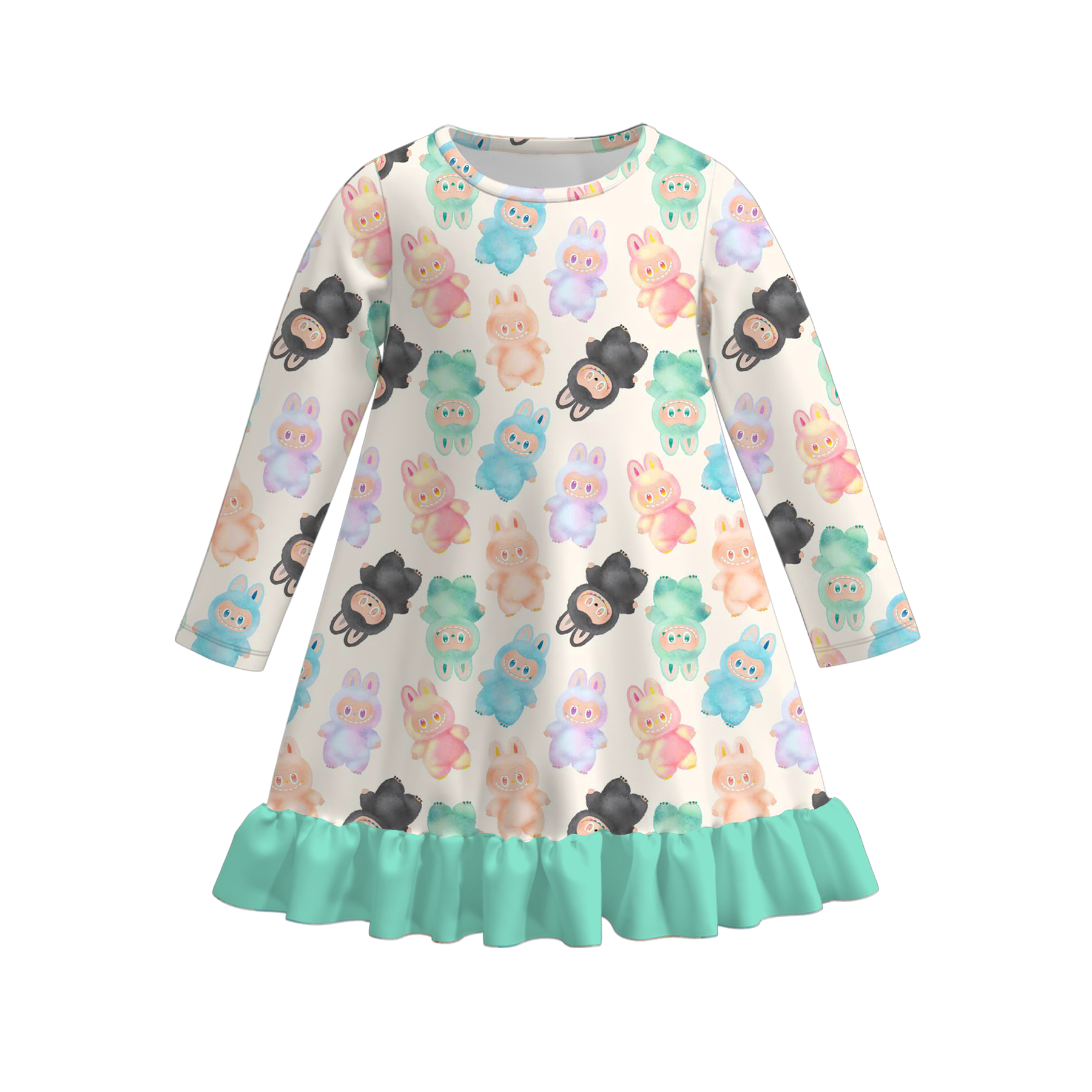 (Pre Order)Girls Fall&Winter Cartoon Print Pajamas Dress