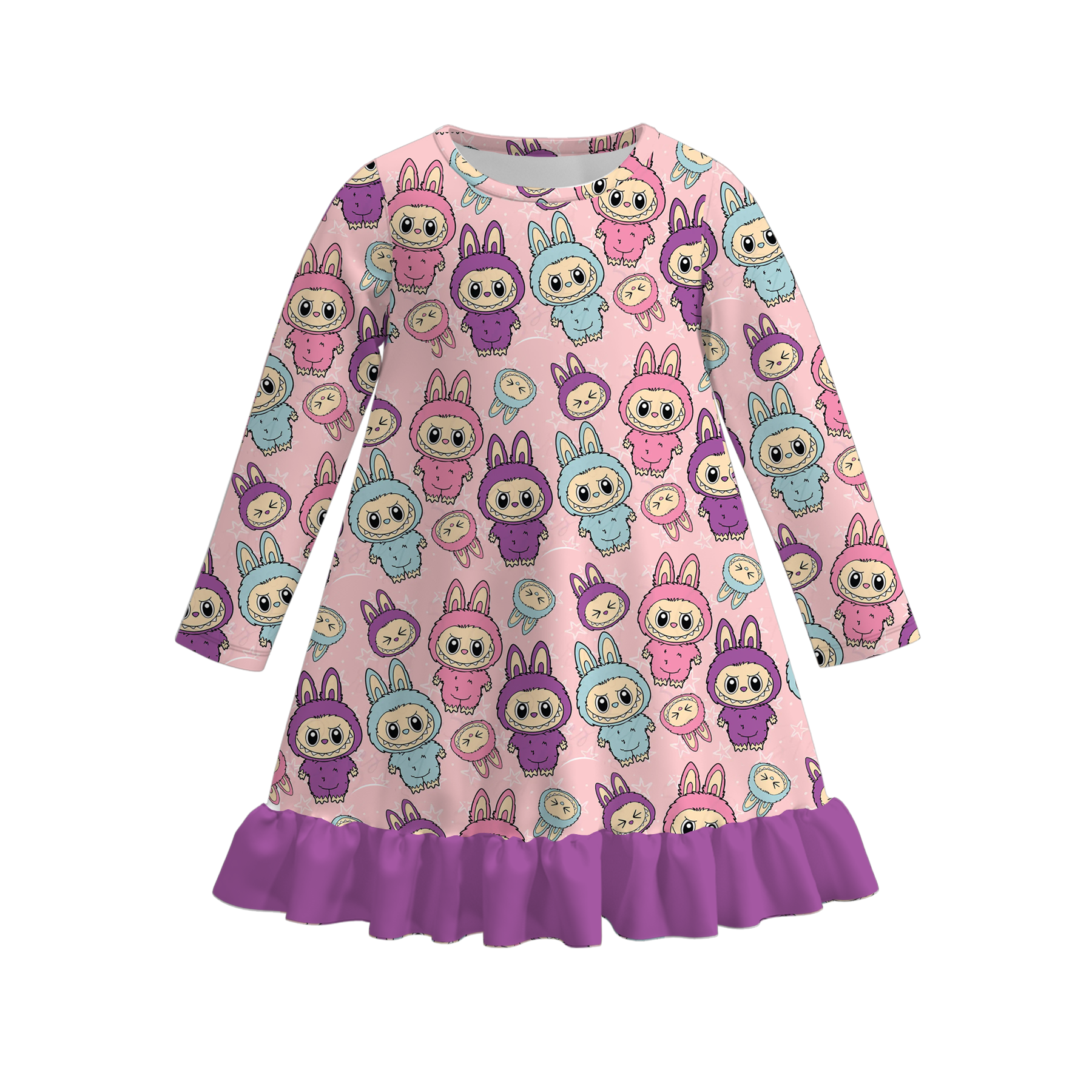(Pre Order)Girls Fall&Winter Cartoon Print Pajamas Dress