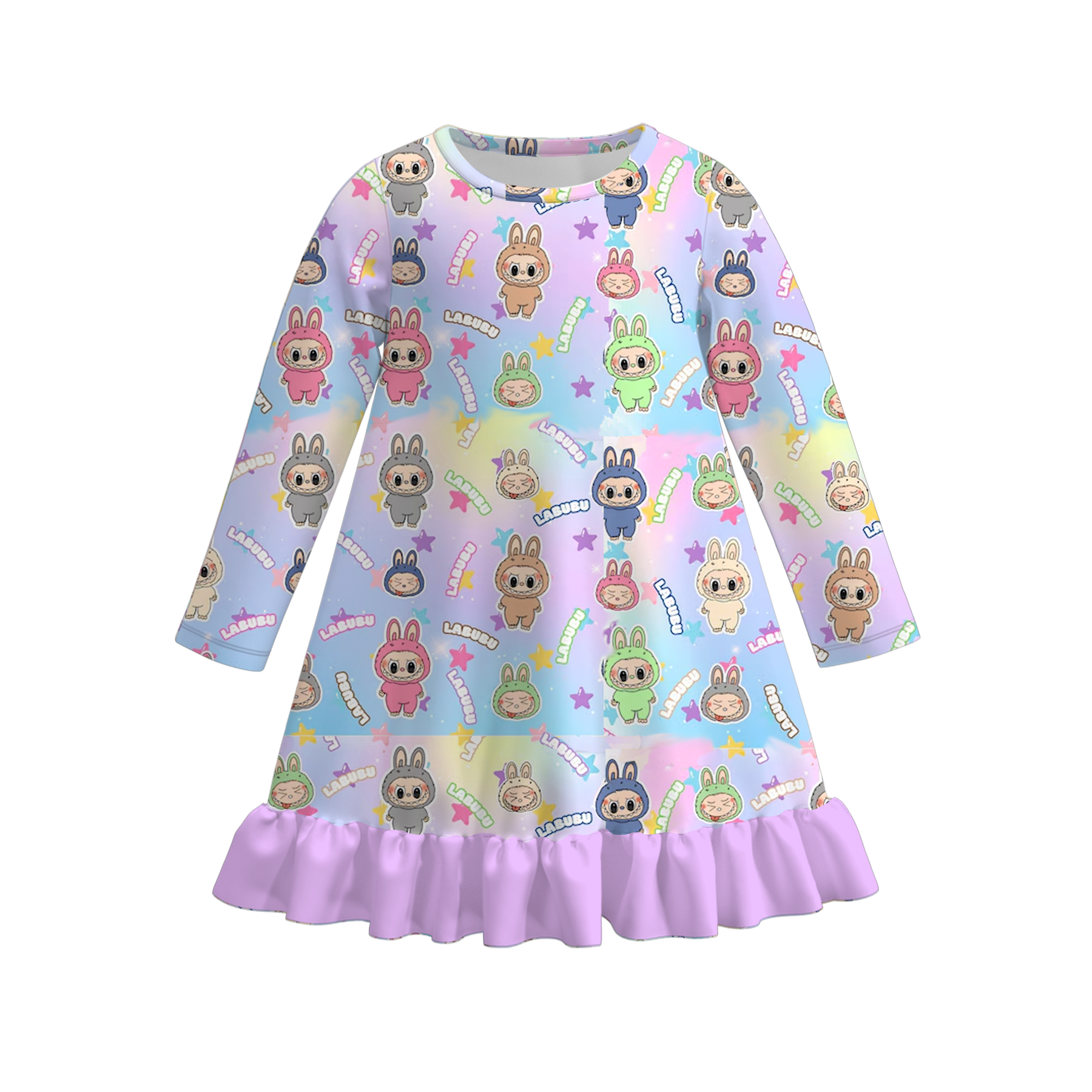 (Pre Order)Girls Fall&Winter Cartoon Print Pajamas Dress