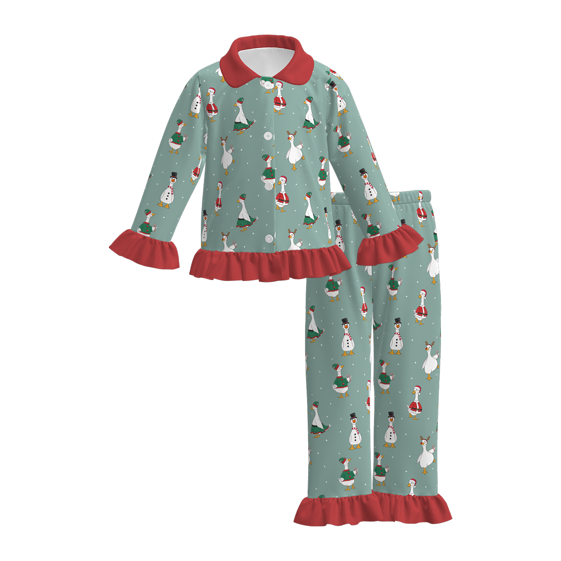 (Pre Order)Family Christmas Goose Print Dress,Set,Romper&Top