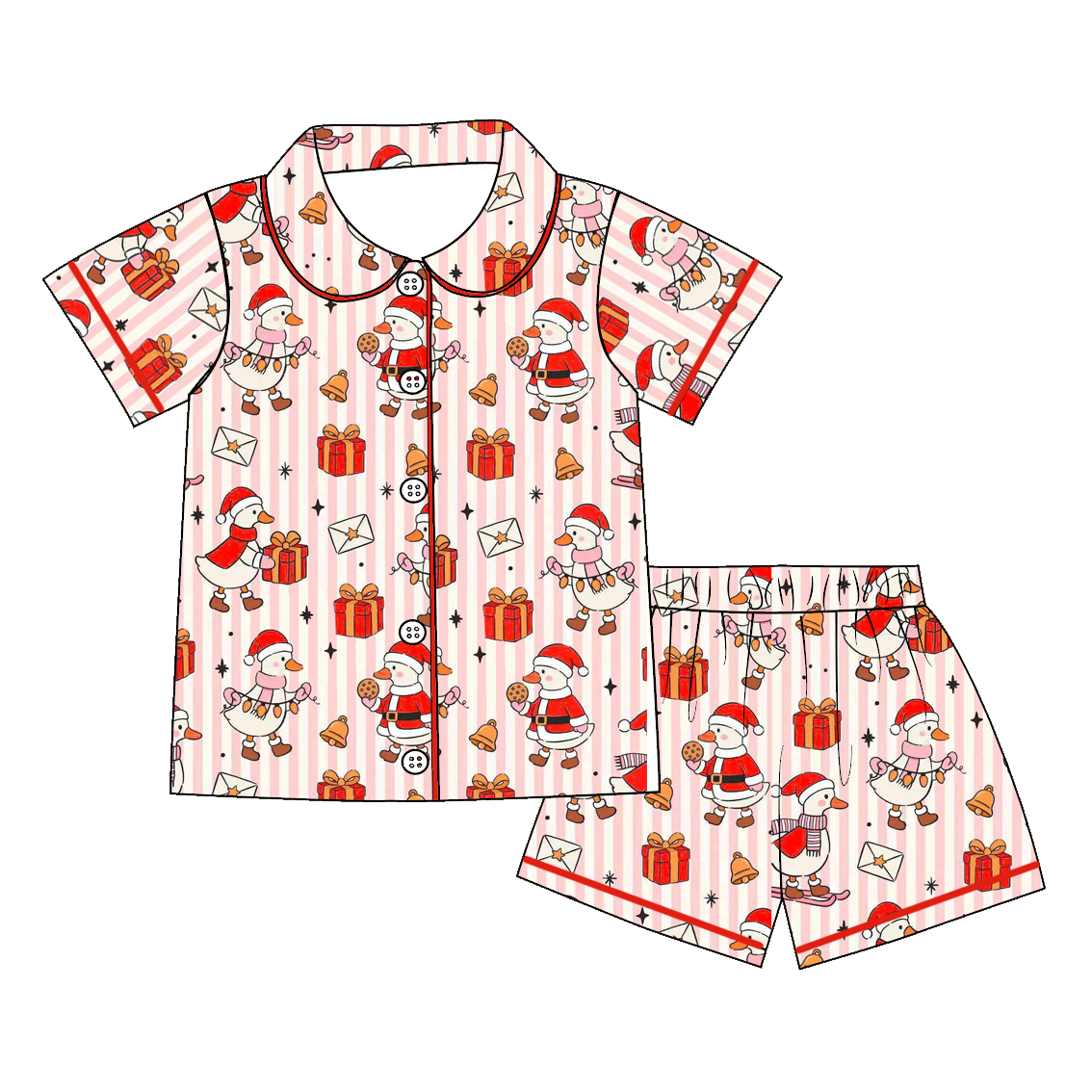 (Pre Order)Family Christmas Goose Embroidery Smocked Dress,Set&Romper