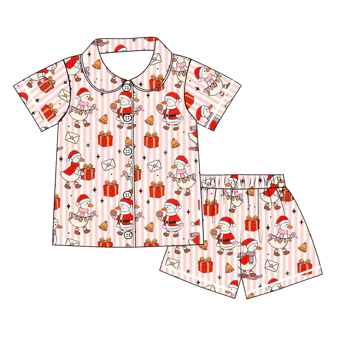 (Pre Order)Family Christmas Goose Embroidery Smocked Dress,Set&Romper