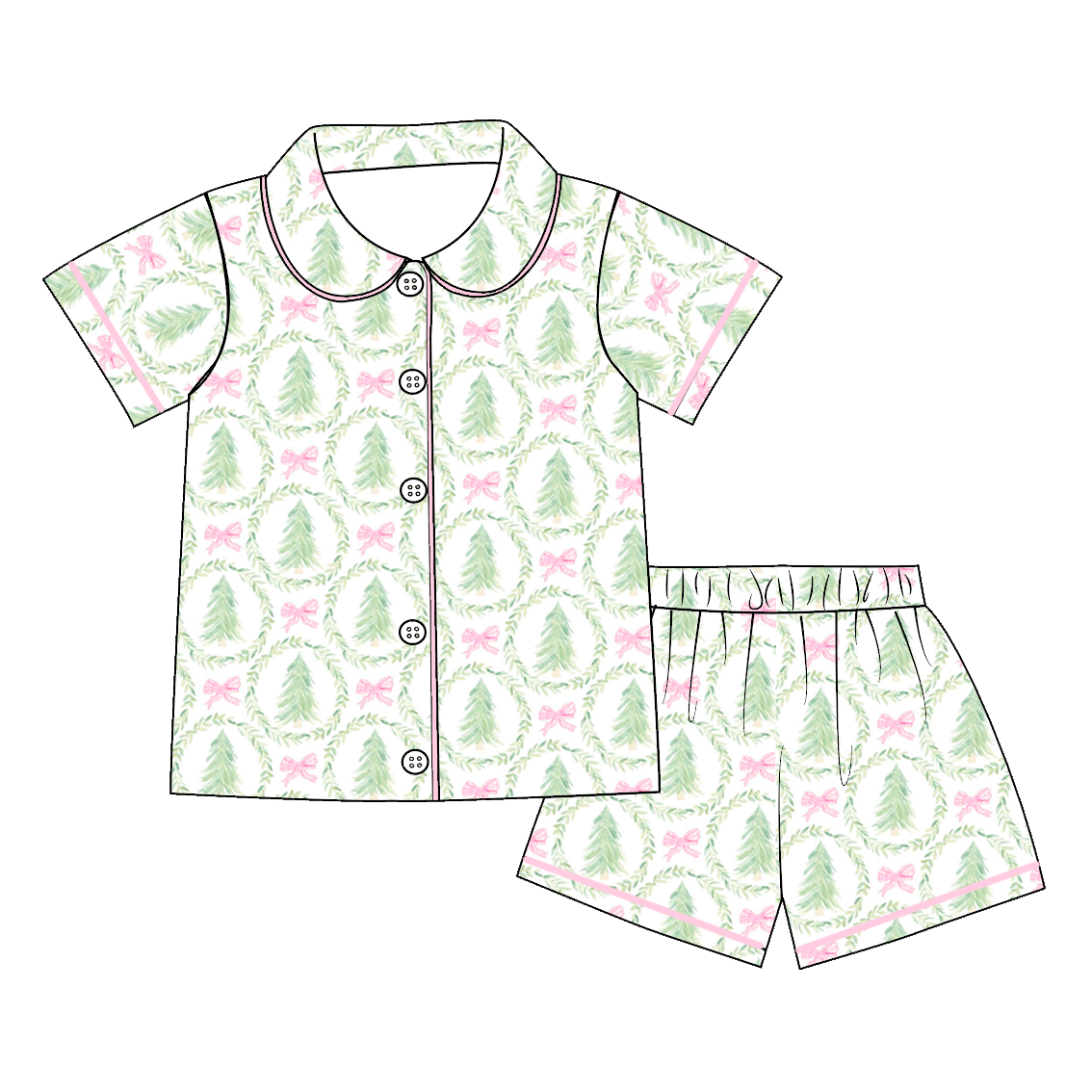 (Pre Order)Family Christmas Tree Embroidery Smocked Dress,Set&Romper